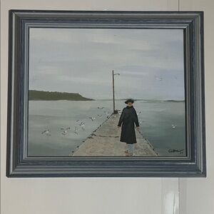 😄Vintage hand painted oil on board original signed the peer water